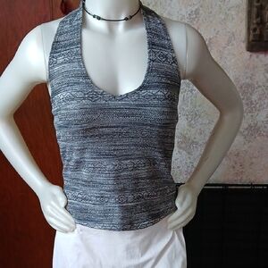 Halter Top...sleeveless Striped Halter Tank Top - Black & White